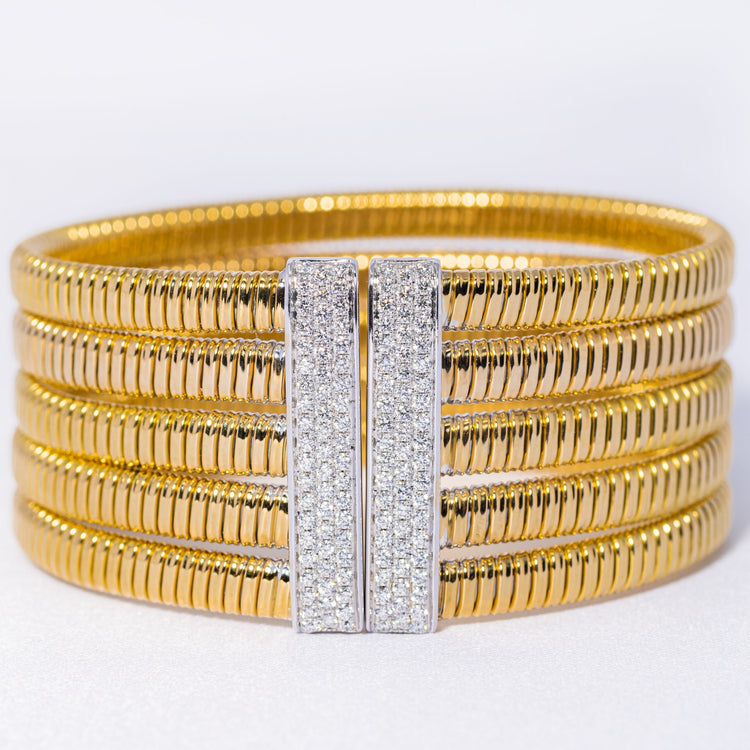 Italian Yellow Gold Cuff Bracelet with Diamonds