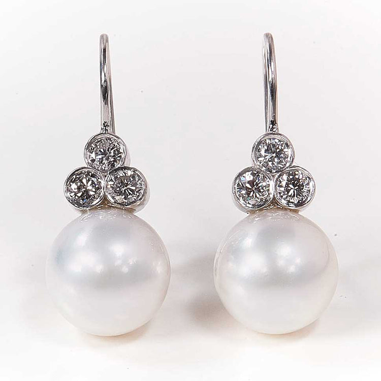 Pearl Earrings with 3 Diamonds