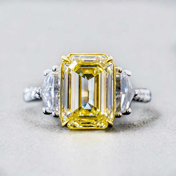 Fancy Yellow Diamond Emerald Cut Engagement Ring