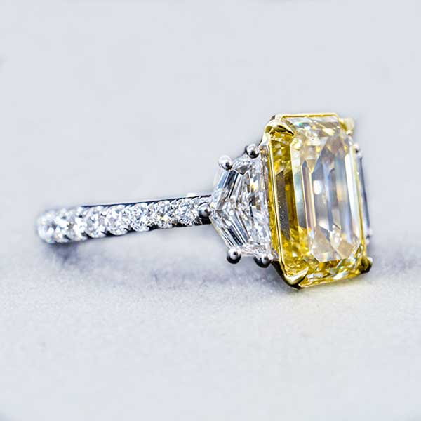 Fancy Yellow Diamond Emerald Cut Engagement Ring